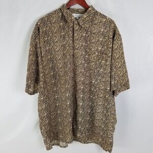 Vintage Genelli‎ Mens XL Brown Black Abstract Short Sleeve Button Up Shirt Rayon